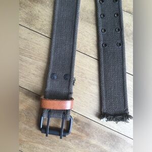 Men's Canvas Belt with Leather Accent in Dark Brown